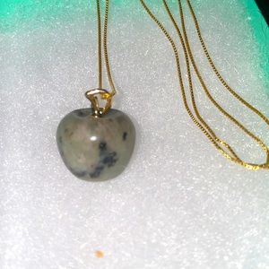 Boho Kiwi Jasper Apple 🍎 Gold Plated over Sterling Silver 16” Neckla…